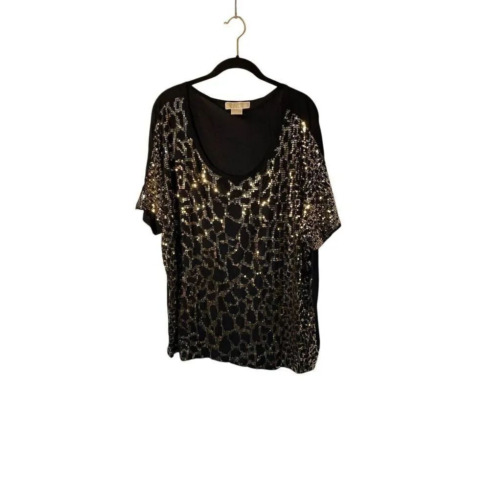 Michael Kors women’s gold sequin dress he short sleeve blouse 3X